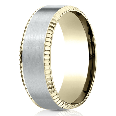 Benchmark Two Tone 8mm Comfort Fit Coin Edge Satin Center Design Band