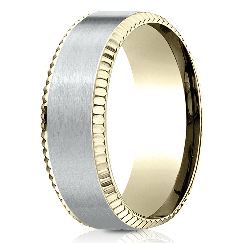 14K yellow-white-yellow gold 8mm. satin Two-Tone-8mm-Comfort-Fit-Coin-Edge-Satin-Center-De - main view