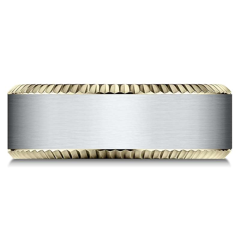 14K yellow-white-yellow gold 8mm. satin Two-Tone-8mm-Comfort-Fit-Coin-Edge-Satin-Center-De - alternate view 3
