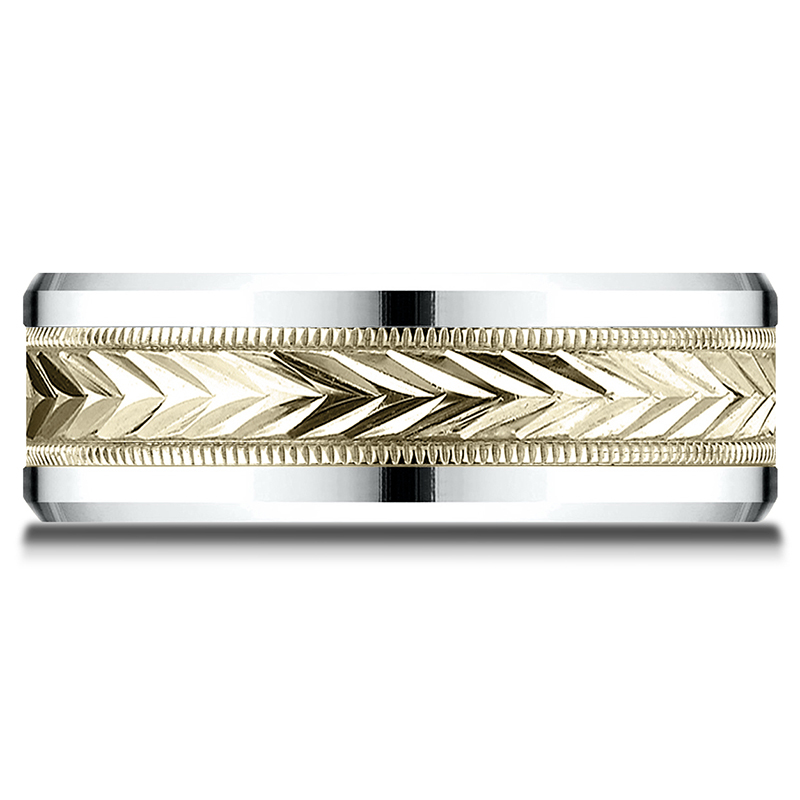 10K white-yellow-white gold 8mm. same as picture Benchmark-8mm-Two-Tone-Comfort-Fit-Drop-Bevel-Whea - alternate view 3