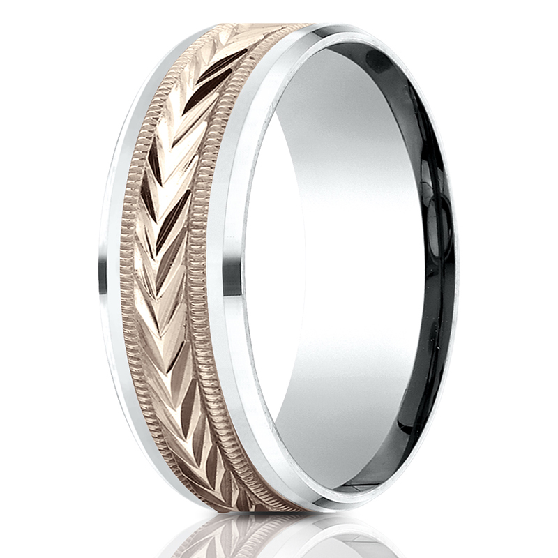 10K white-pink-white gold 8mm. same as picture Benchmark-8mm-Two-Tone-Comfort-Fit-Drop-Bevel-Whea - alternate view 4
