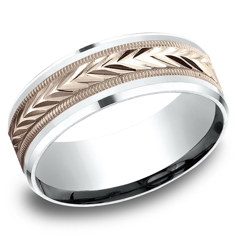 10K white-pink-white gold 8mm. same as picture Benchmark-8mm-Two-Tone-Comfort-Fit-Drop-Bevel-Whea - alternate view 5