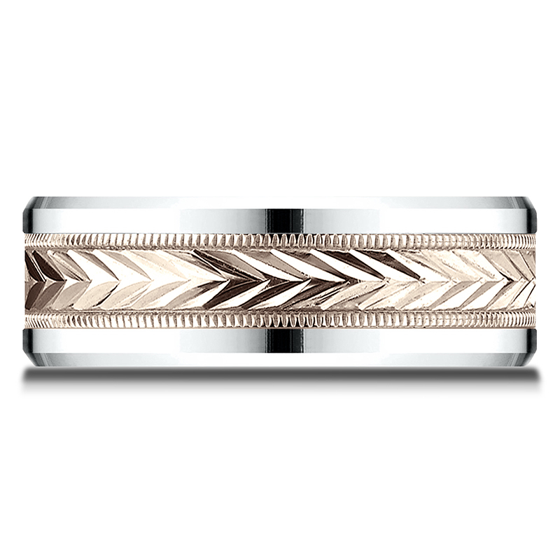 10K white-pink-white gold 8mm. same as picture Benchmark-8mm-Two-Tone-Comfort-Fit-Drop-Bevel-Whea - alternate view 6