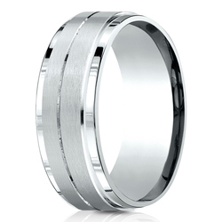 Benchmark 8mm Comfort Fit Drop Bevel Satin Finish Center Design Band