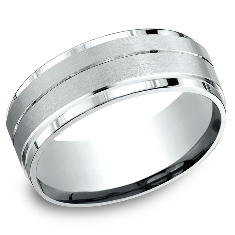 platinum 8mm. satin Benchmark-8mm-Comfort-Fit-Drop-Bevel-Satin-Finish- - alternate view 2