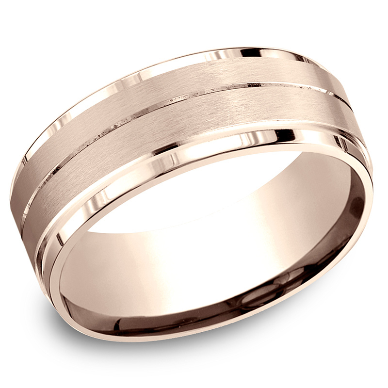 platinum 8mm. satin Benchmark-8mm-Comfort-Fit-Drop-Bevel-Satin-Finish- - alternate view 8