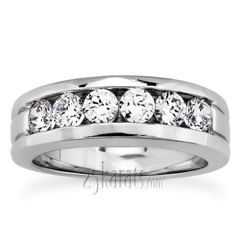 14K white gold 1.50 ct. tw. Round Cut Channel Set Diamond Men's Ring - main view
