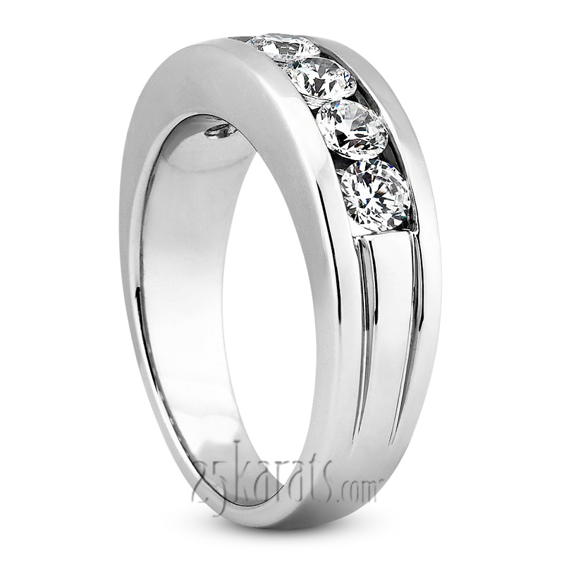 14K white gold 1.50 ct. tw. Round Cut Channel Set Diamond Men's Ring - alternate view 2