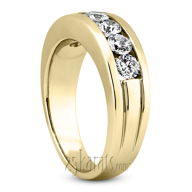 14K white gold 1.50 ct. tw. Round Cut Channel Set Diamond Men's Ring - alternate view 4