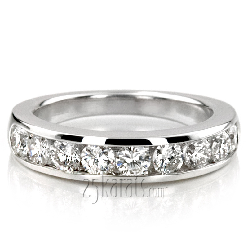 14K white gold Brilliant Round 9 Stone Channel Set Diamond Anniversary Ring (1.00 ct. tw.) - alternate view 7