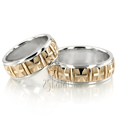 Fine Cross Religious Wedding Ring Set
