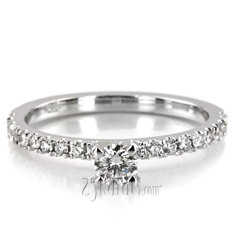 14K gold Pre-Set 14k Gold Pave Set Diamond Engagement Ring (3/8 ct. tw. GH/SI) - alternate view 7