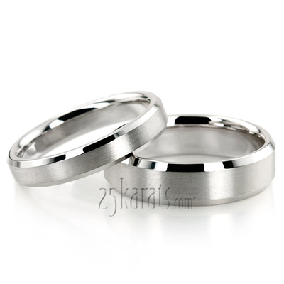 Beveled Edge Satin Diamond Cut Wedding Ring Set