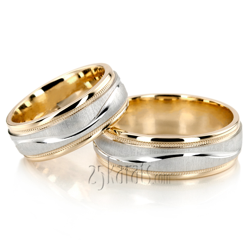 Wave Design Milgrain Wedding Band Set