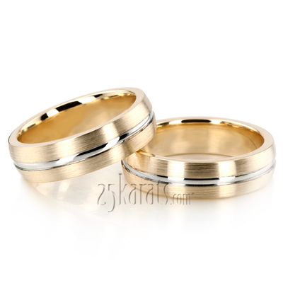 Convex Grooved Two-Tone Wedding Ring Set