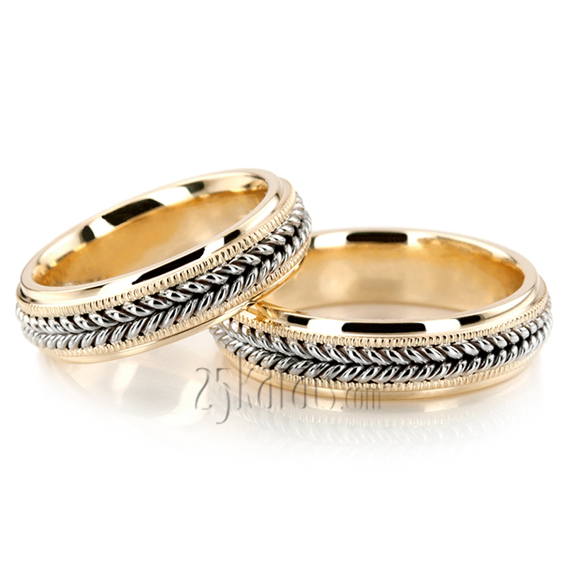 Double-braided Milgrain Hand Woven Wedding Ring Set - view 1