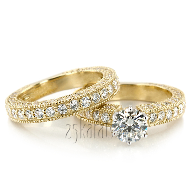 14K white gold Milgrain Edge Round Cut Prong Set Diamond Wedding Ring (1.40 ct. tw.) - alternate view 5
