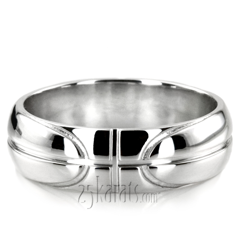 18K white gold 7mm. high polish Basketball-Design-Wedding-Band - main view