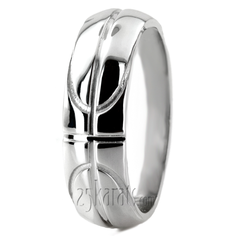 18K white gold 7mm. high polish Basketball-Design-Wedding-Band - alternate view 2