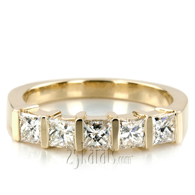 5 Stone Contemporary Bar Set Princess Cut Women Diamond  Ring (1 ct. tw.) thumbnail 5
