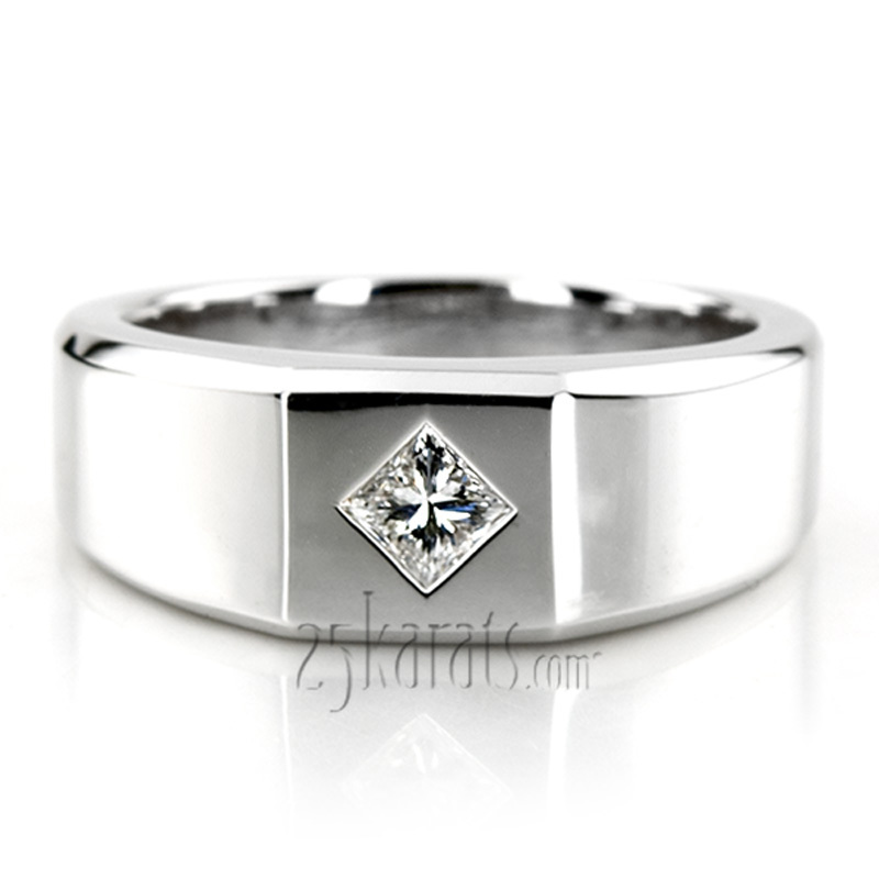 14K white gold 0.27 ct. Princess Cut Solitaire Diamond Men's Ring - main view