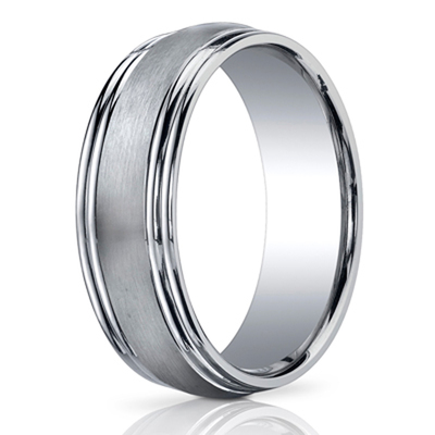 Benchmark 7.5mm Comfort-Fit Satin-Finished Double Round Edge Carved Design Band