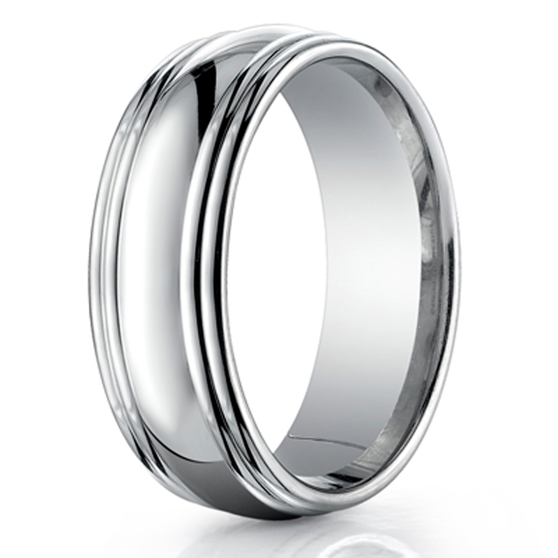 14K white gold 7.5mm. high polish Benchmark-Carved-Design-Band - alternate view 2