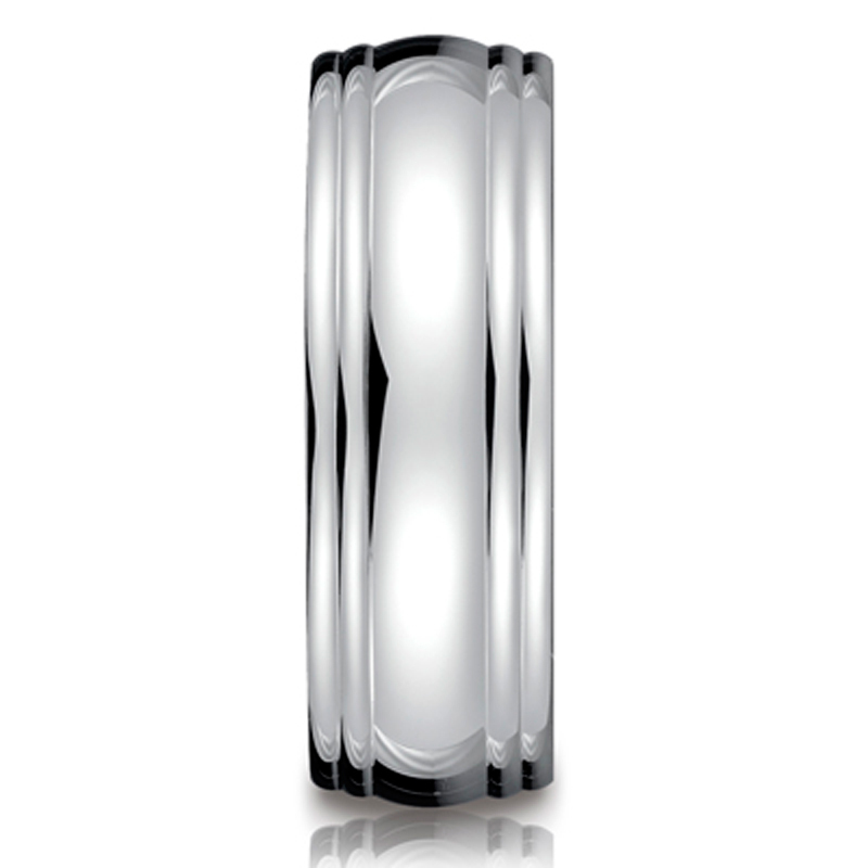 14K white gold 7.5mm. high polish Benchmark-Carved-Design-Band - alternate view 3