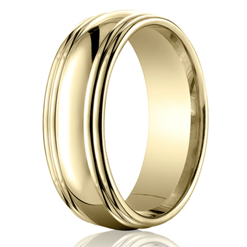 14K yellow gold 7.5mm. high polish Benchmark-Carved-Design-Band - main view