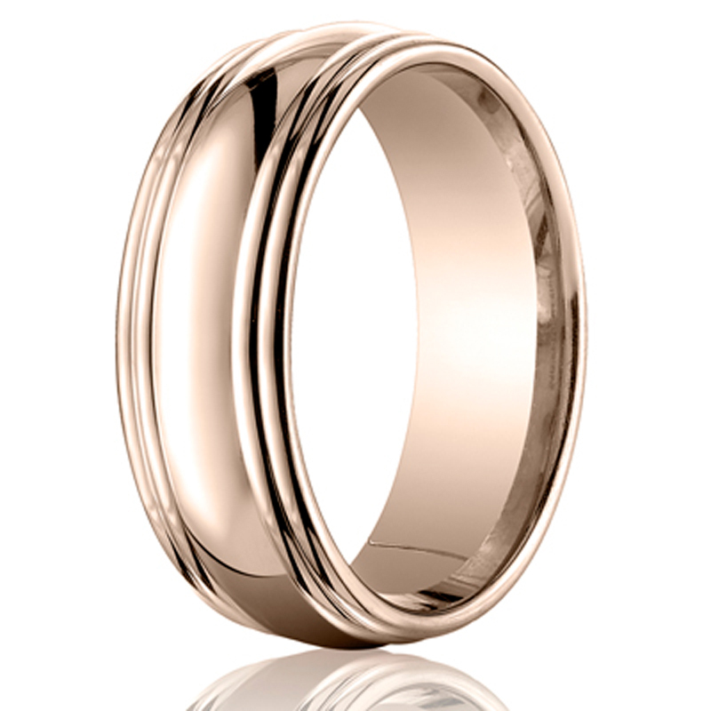 14K pink gold 7.5mm. high polish Benchmark-Carved-Design-Band - alternate view 5