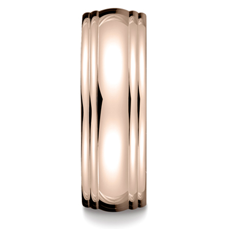14K pink gold 7.5mm. high polish Benchmark-Carved-Design-Band - alternate view 6