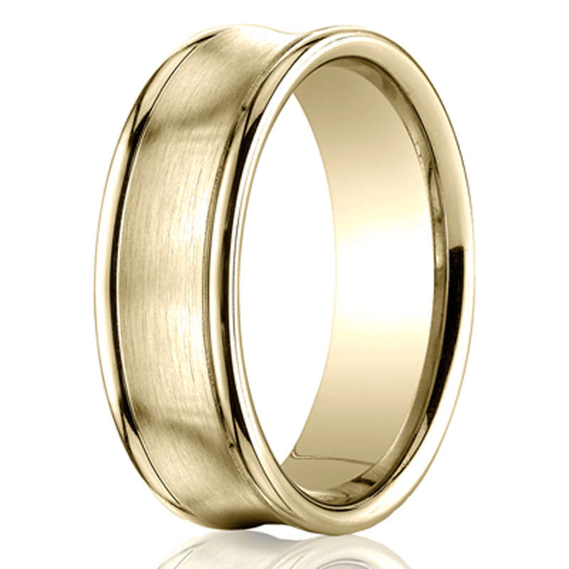14K yellow gold 7.5mm. satin Concave-Round-Edge–Carved-Design-Band - alternate view 3