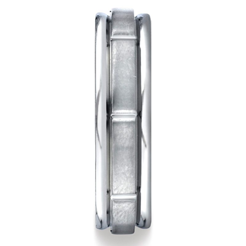 14K white gold 6mm. satin 6mm-Comfort-Fit-Satin-Finished-Round-Edge-Carved-D - alternate view 3