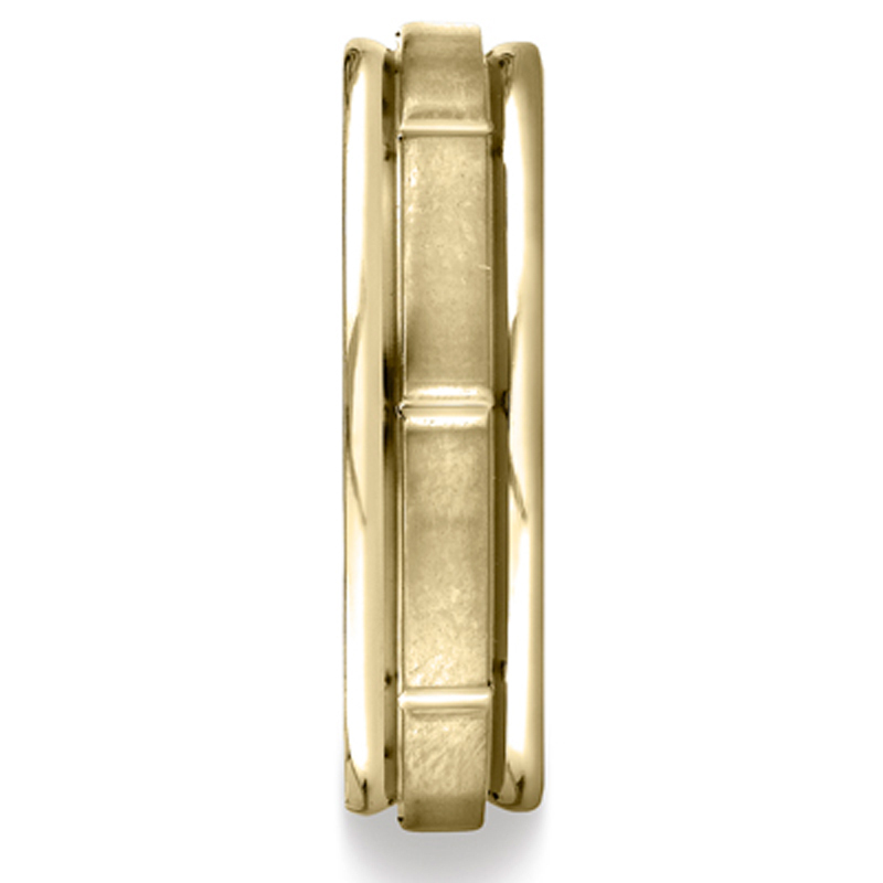 14K yellow gold 6mm. satin 6mm-Comfort-Fit-Satin-Finished-Round-Edge-Carved-D - alternate view 4