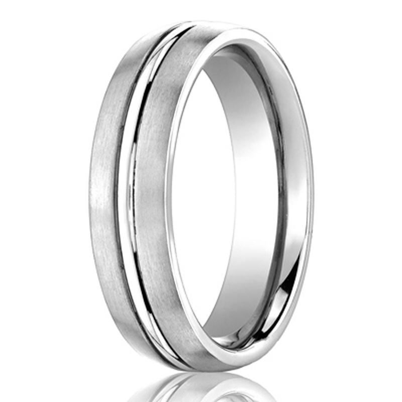 10K white gold 6mm. satin 6mm–Comfort-Fit-Satin-Finished-Carved-Design-Band - alternate view 2