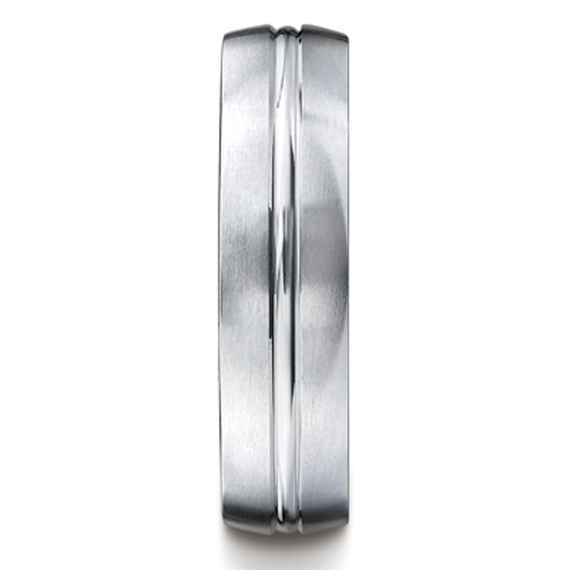 10K white gold 6mm. satin 6mm–Comfort-Fit-Satin-Finished-Carved-Design-Band - alternate view 3