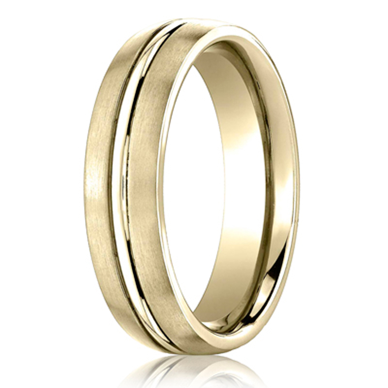 Benchmark 6mm Comfort-Fit Satin-Finished with High Polished Center Cut Carved Design Band