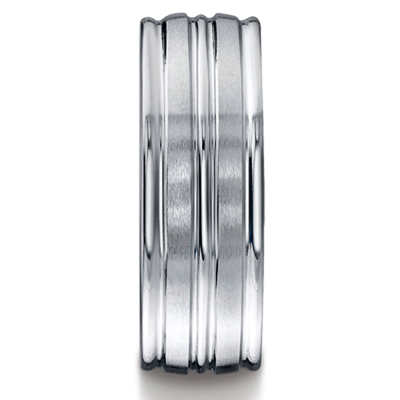 14K white gold 8mm. satin 8mm-Comfort-Fit-Satin-Finished-Round-Edge-Carved-D - alternate view 3