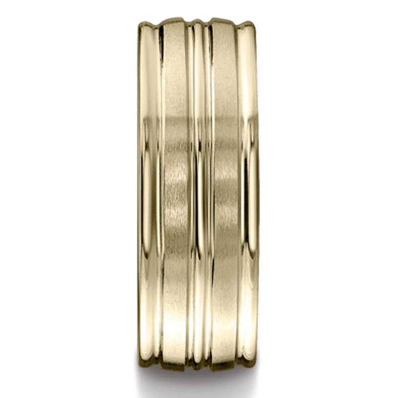 14K yellow gold 8mm. satin 8mm-Comfort-Fit-Satin-Finished-Round-Edge-Carved-D - alternate view 4