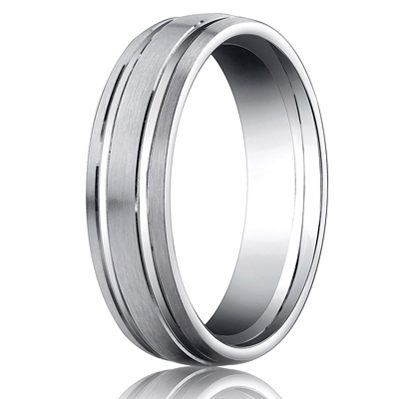 10K white gold 6mm. satin 6mm-Comfort-Fit-Finished–with-Parallel-Grooves–Car - alternate view 2