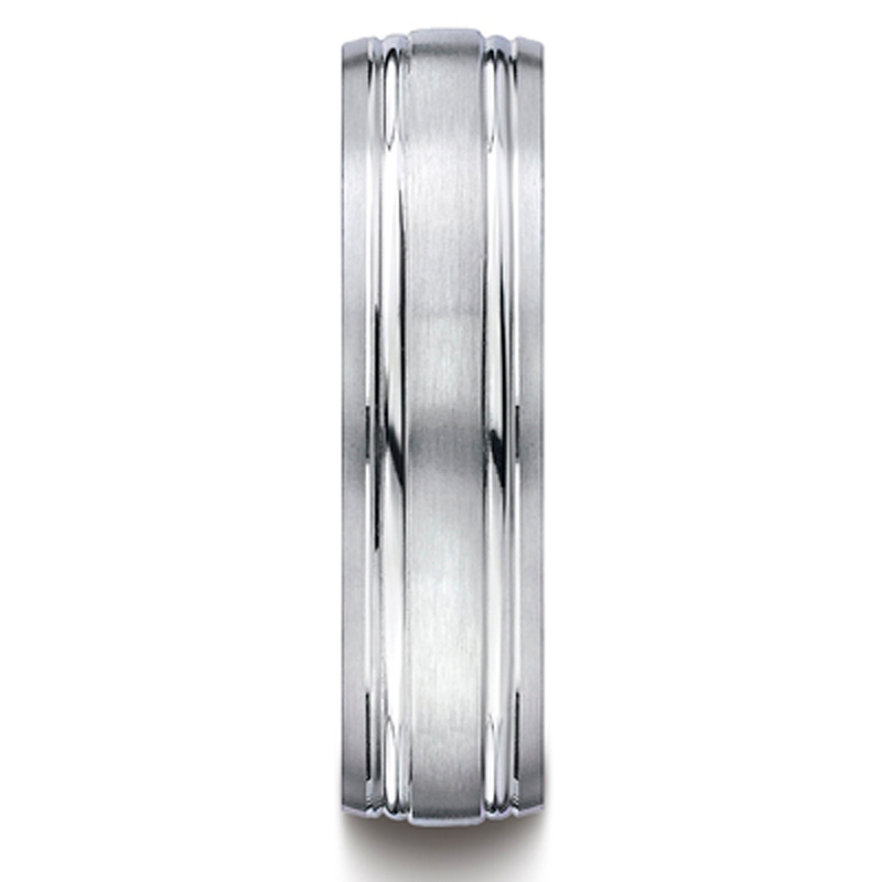 10K white gold 6mm. satin 6mm-Comfort-Fit-Finished–with-Parallel-Grooves–Car - alternate view 3