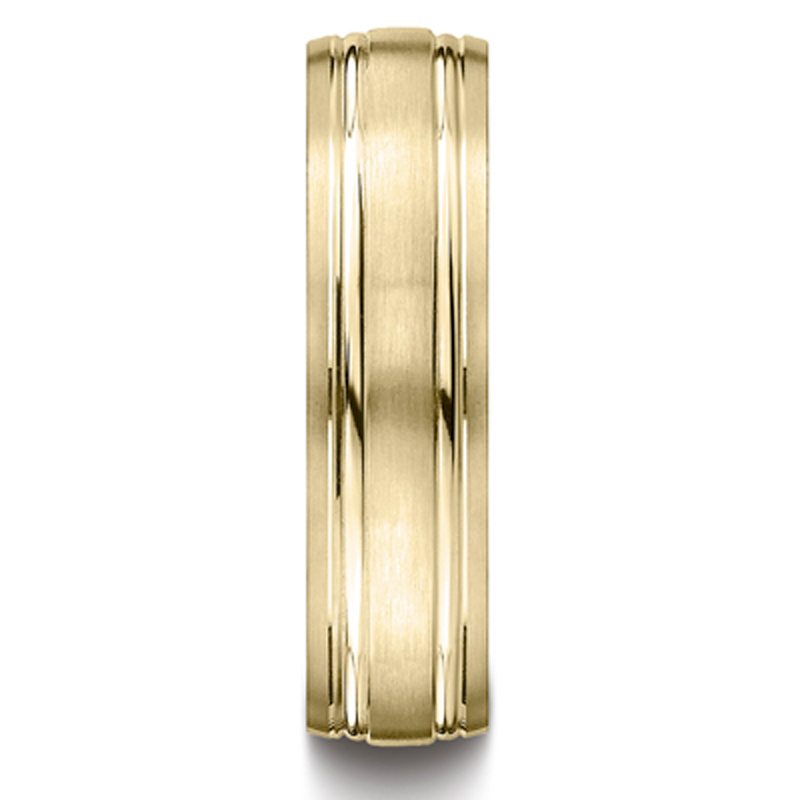 10K yellow gold 6mm. satin 6mm-Comfort-Fit-Finished–with-Parallel-Grooves–Car - alternate view 4