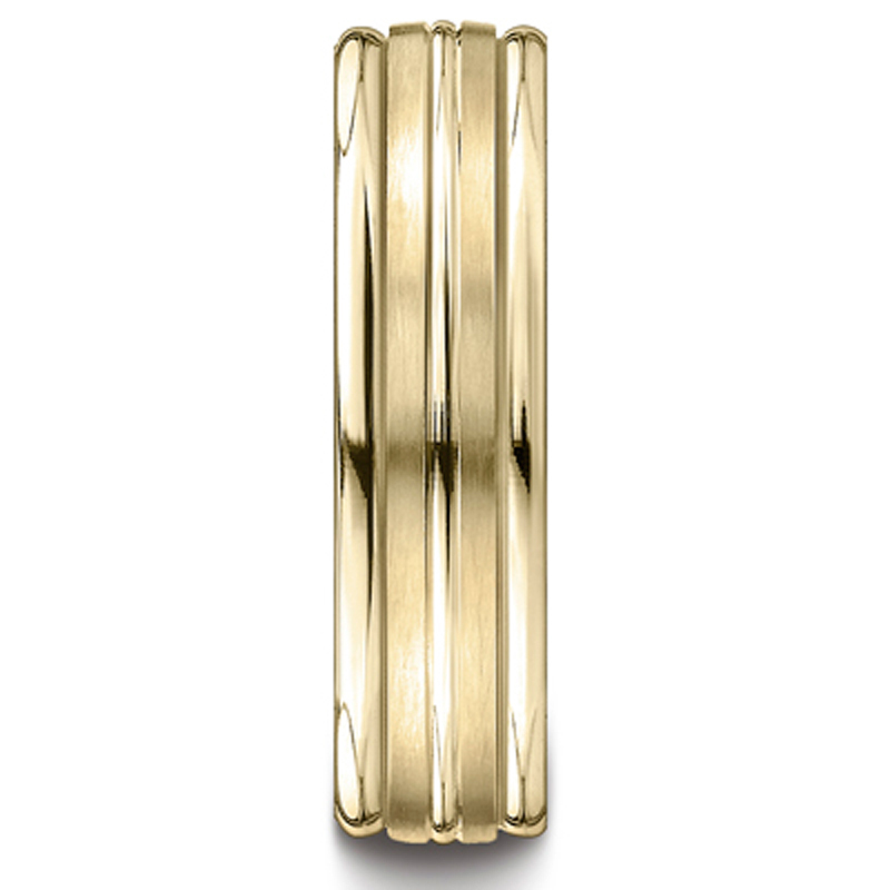 10K yellow gold 6mm. satin 6mm-Comfort-Fit-Round-Edge-Carved-Design-Band - alternate view 4