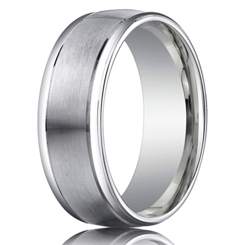 14K white gold 8mm. satin 8mm-Comfort-Fit-Satin-Finished-Carved-Design-Band - main view