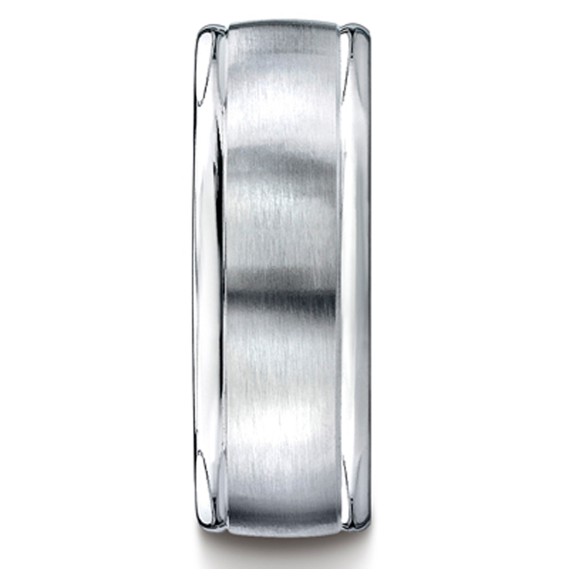14K white gold 8mm. satin 8mm-Comfort-Fit-Satin-Finished-Carved-Design-Band - alternate view 2