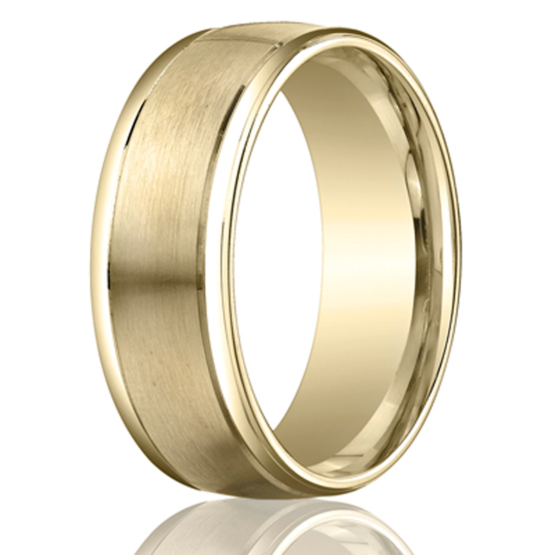 14K yellow gold 8mm. satin 8mm-Comfort-Fit-Satin-Finished-Carved-Design-Band - alternate view 3