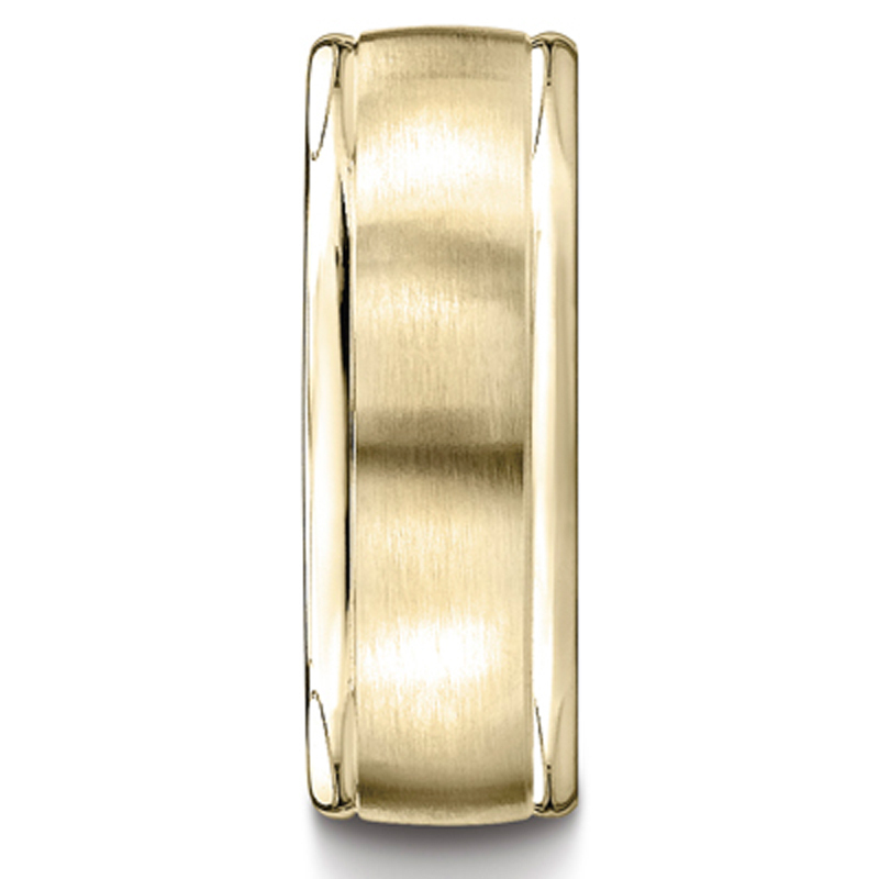 14K yellow gold 8mm. satin 8mm-Comfort-Fit-Satin-Finished-Carved-Design-Band - alternate view 4