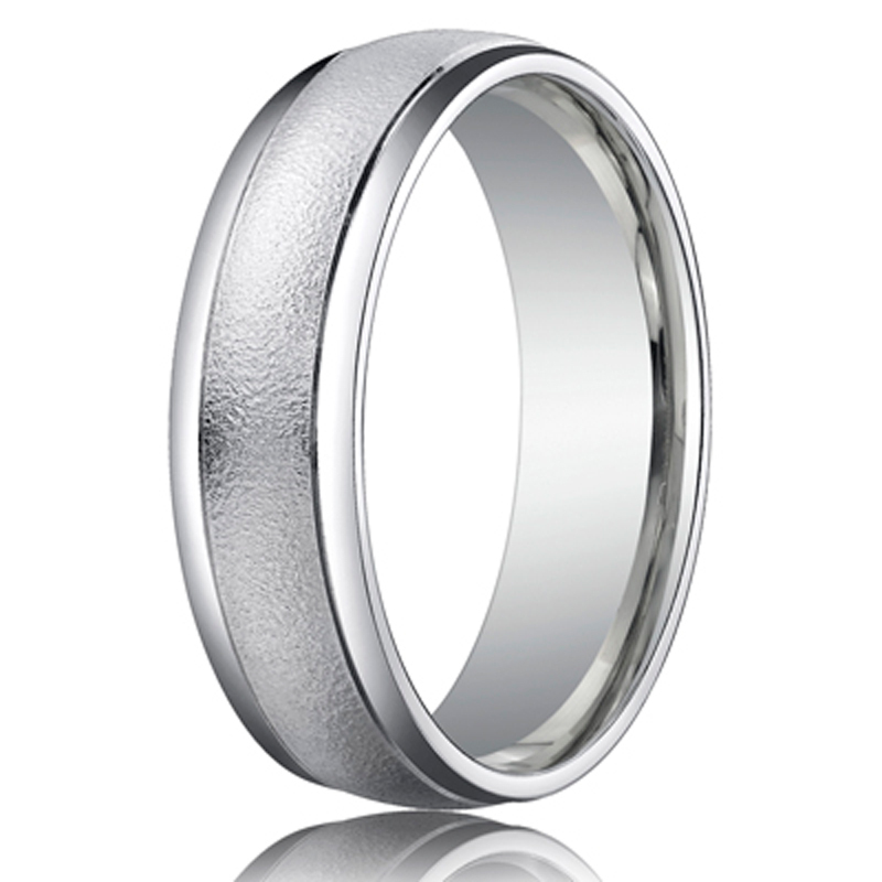 18K white gold 6mm. same as picture 6mm-Comfort-Fit-Wired-Finished-Carved-Design-Band - main view