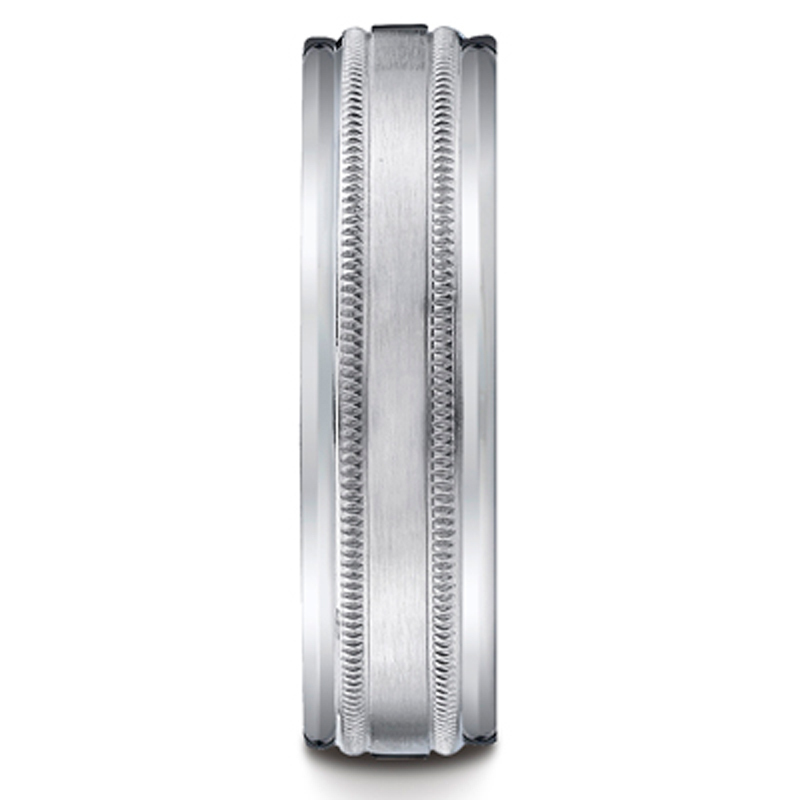 10K white gold 6mm. satin 6mm-Comfort-Fit-with-Milgrain-Round-Edge-Design-Ba - alternate view 3