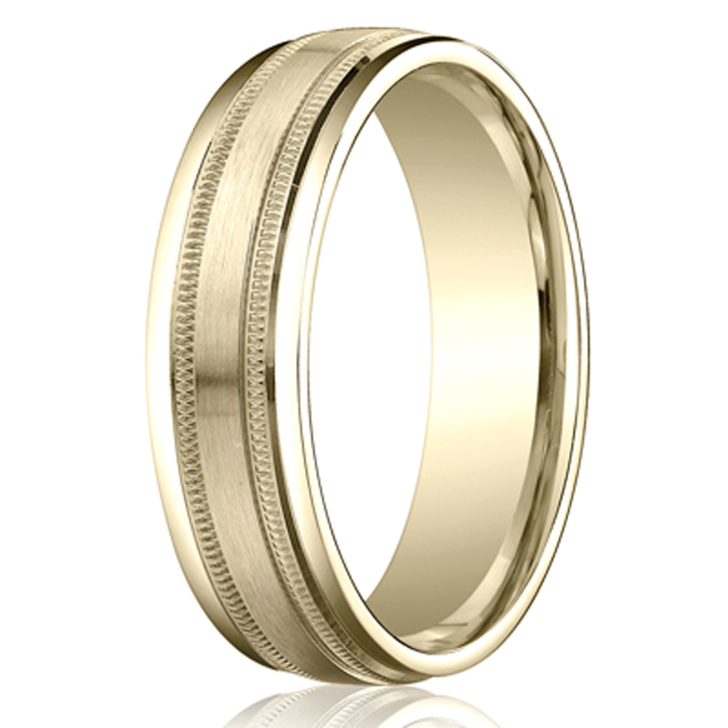 10K yellow gold 6mm. satin 6mm-Comfort-Fit-with-Milgrain-Round-Edge-Design-Ba - main view